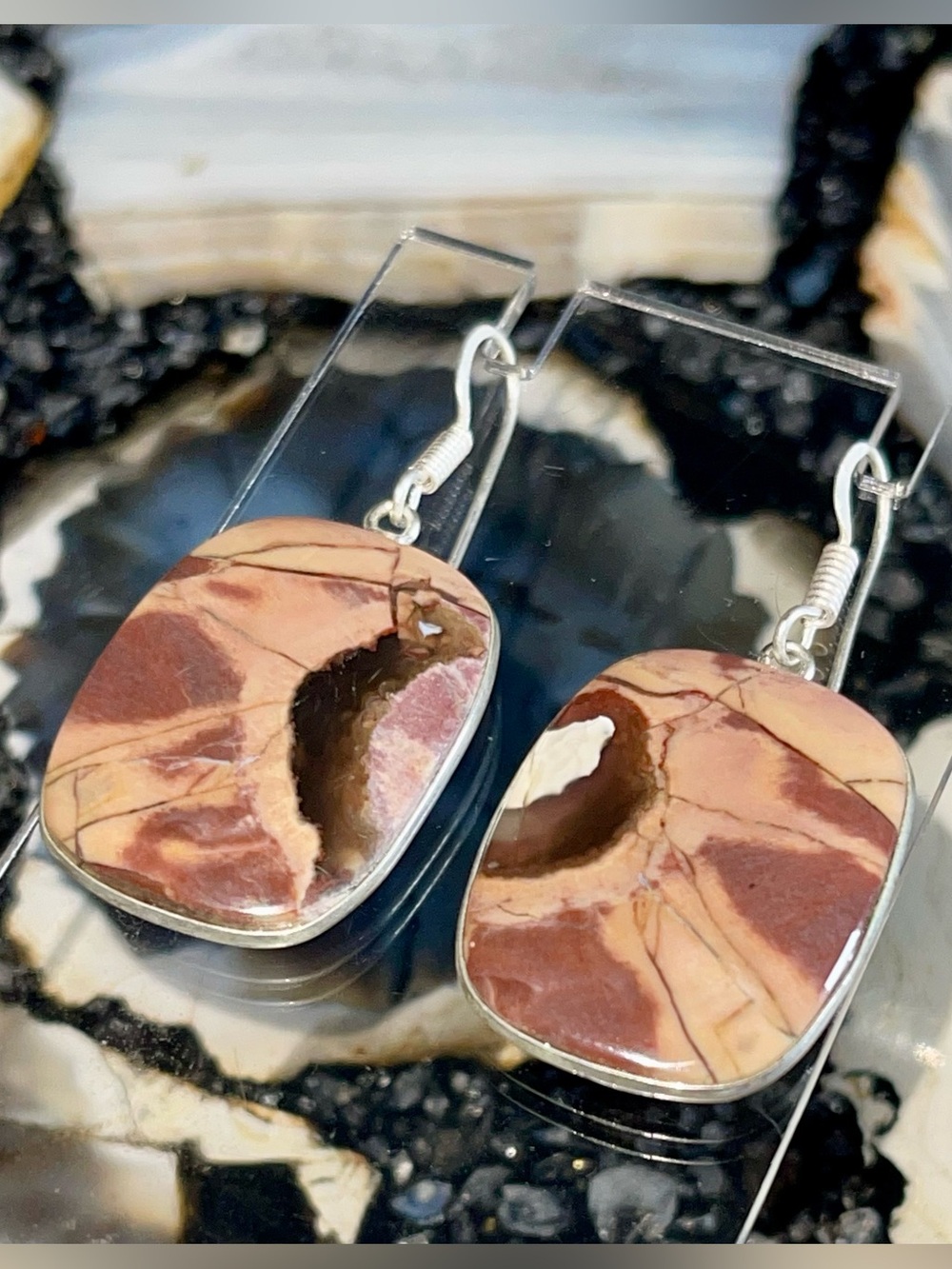 Dainty Butterfly Jasper Earrings 1 1/2”